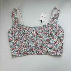 Showpo Pink and Red Smocked Crop Tank Top